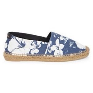 NWT SAINT LAURENT YSL Logo Hibiscus Canvas Espadrille Flats Eur 37.5 / US 7.5.